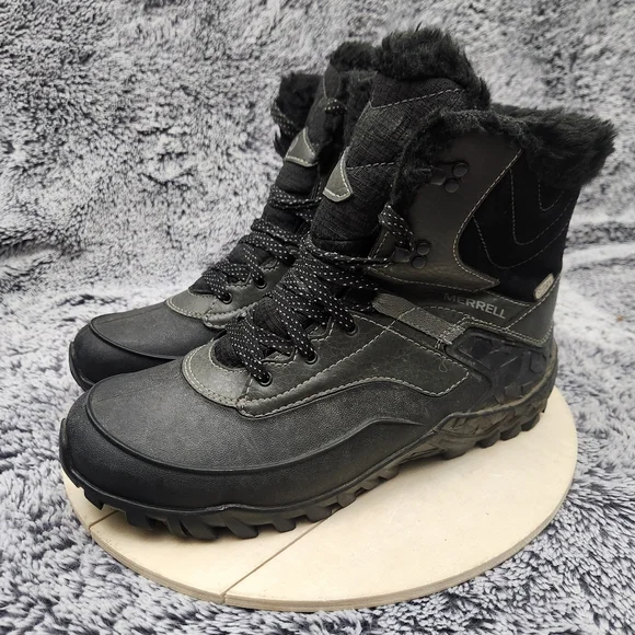 Merrell Winter Boots Womens Size 8 Black Snow Fleece Lined Insulated Waterproof - Picture 4 of 9